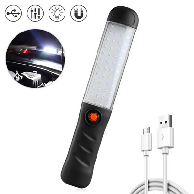 Lampă de lucru cu LED Lanternă de camping puternică Lampă de lucru reîncărcabilă prin USB cu cârlig magnetic Lumini de reparație rezistente la apă 3 moduri
