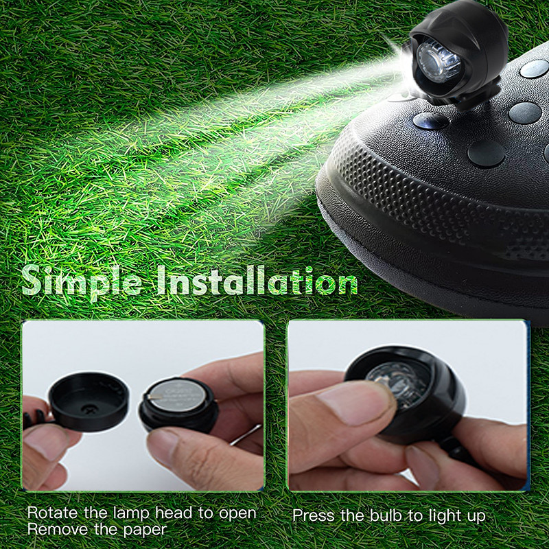 2 vnt priekiniai žibintai, skirti Croc lengviems vandeniui atspariems batams Šviesos žavesiai šviečia 72 valandas tamsoje, vedžioti šunis, patogiam stovyklavimui