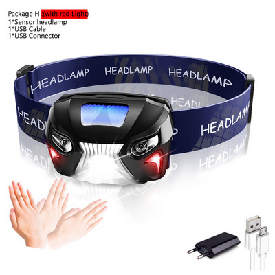 Lanternă puternică, reîncărcabilă prin USB, far cu LED-uri, cu senzor de mișcare, pentru cap, lanternă încorporată cu litiu, lampă pentru lanternă