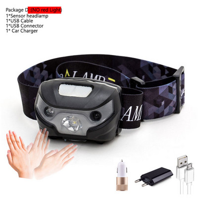 Lanternă puternică, reîncărcabilă prin USB, far cu LED-uri, cu senzor de mișcare, pentru cap, lanternă încorporată cu litiu, lampă pentru lanternă