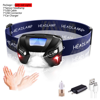 Lanternă puternică, reîncărcabilă prin USB, far cu LED-uri, cu senzor de mișcare, pentru cap, lanternă încorporată cu litiu, lampă pentru lanternă