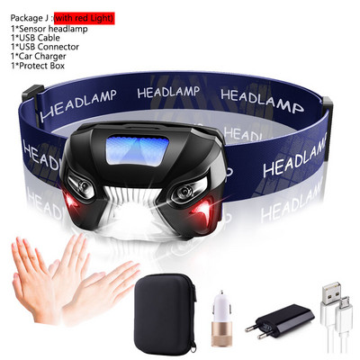 Lanternă puternică, reîncărcabilă prin USB, far cu LED-uri, cu senzor de mișcare, pentru cap, lanternă încorporată cu litiu, lampă pentru lanternă