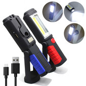 Lanternă portabilă, reîncărcabilă prin USB, COB, lanternă, lanternă, lanternă, lumină de lucru, lampă de camping cu cârlig magnetic pentru baterie încorporată