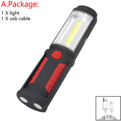 Lanternă portabilă, reîncărcabilă prin USB, COB, lanternă, lanternă, lanternă, lumină de lucru, lampă de camping cu cârlig magnetic pentru baterie încorporată