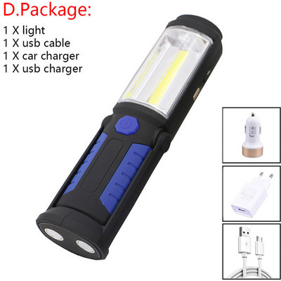 Lanternă portabilă, reîncărcabilă prin USB, COB, lanternă, lanternă, lanternă, lumină de lucru, lampă de camping cu cârlig magnetic pentru baterie încorporată