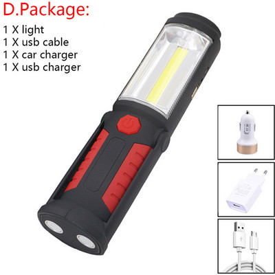 Lanternă portabilă, reîncărcabilă prin USB, COB, lanternă, lanternă, lanternă, lumină de lucru, lampă de camping cu cârlig magnetic pentru baterie încorporată