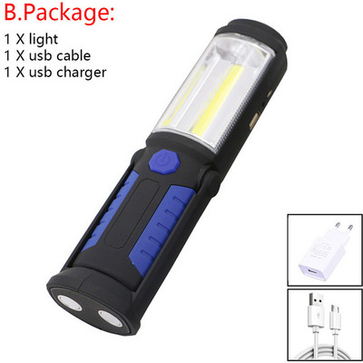 Lanternă portabilă, reîncărcabilă prin USB, COB, lanternă, lanternă, lanternă, lumină de lucru, lampă de camping cu cârlig magnetic pentru baterie încorporată