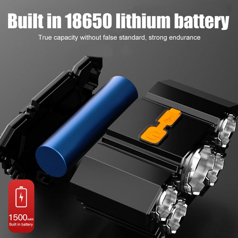Faruri cu 5 LED-uri Lumină puternică, super-luminoasă, reîncărcabilă prin USB, pentru cap de pescuit, lanternă montată pe cap, far cu baterie încorporată