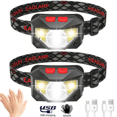 8 üzemmódú mozgásérzékelő LED-es fényszóró munkalámpa USB újratölthető fejlámpa fejlámpa Vízálló zseblámpák kemping túrákhoz