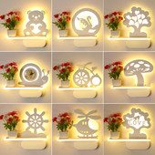 Jednoduchá kovaná biela LED nástenná lampa z kovu + PMMA medveď v tvare lietadla, detská spálňa, dekoračné svietidlá