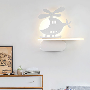 Проста кована бяла LED лампа за монтиране на стена Metal+PMMA Bear Bike Plane Shape Детска спалня Декорация Осветителни тела