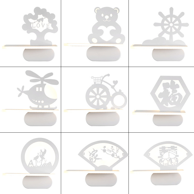 Jednoduchá kovaná biela LED nástenná lampa z kovu + PMMA medveď v tvare lietadla, detská spálňa, dekoračné svietidlá