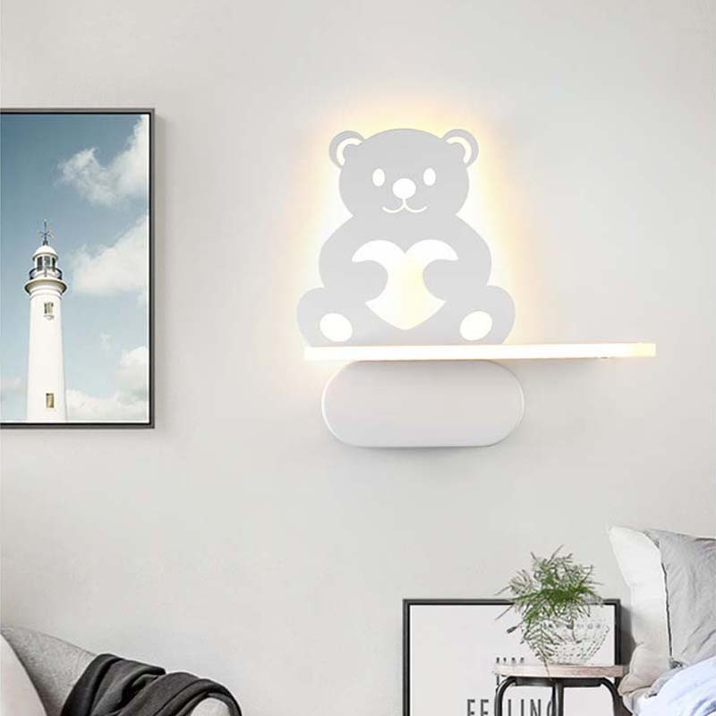 Jednoduchá kovaná biela LED nástenná lampa z kovu + PMMA medveď v tvare lietadla, detská spálňa, dekoračné svietidlá