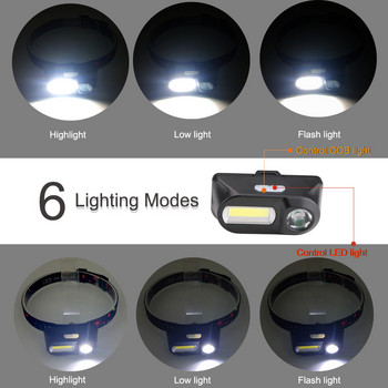 Най-яркият LED XP-G Q5 1804 Сензорен фар Къмпинг Лампа за глава от 1* 18650 Акумулаторна батерия COB Крушки Литиево-йонни 10w