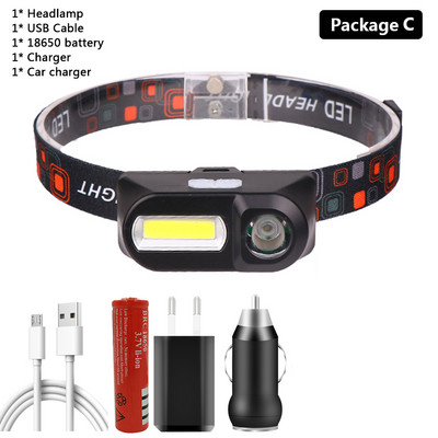 Legfényesebb LED XP-G Q5 1804 érzékelős fejlámpa Camping fejlámpa 1* 18650 újratölthető akkumulátoros COB izzók lítium-ion 10w