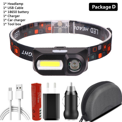 Legfényesebb LED XP-G Q5 1804 érzékelős fejlámpa Camping fejlámpa 1* 18650 újratölthető akkumulátoros COB izzók lítium-ion 10w