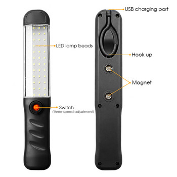3 Λειτουργίες πολλαπλών λειτουργιών Αναδιπλούμενο φως εργασίας COB LED Φακός Camping Φακός Φορητός USB Επαναφορτιζόμενος με ενσωματωμένη μπαταρία