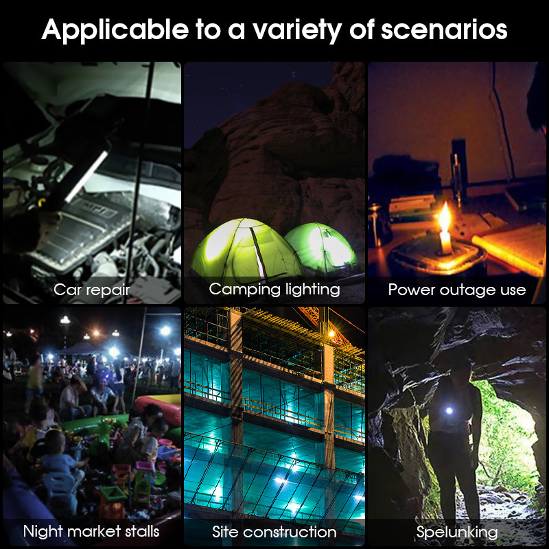 3 režīmi, daudzfunkcionāls saliekams darba lukturis COB LED kempinga kabatas lukturītis, pārnēsājams USB uzlādējams ar iebūvētu akumulatoru