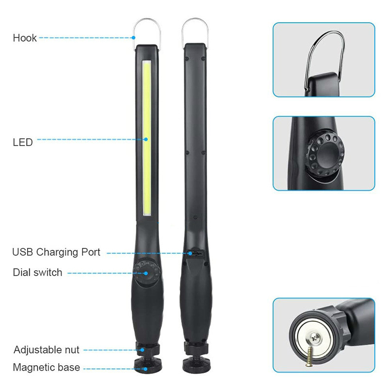 Lumină de lucru LED, reîncărcabilă prin USB, lumină de lucru COB, portabilă, magnetică, fără fir, pentru reparații auto, uz casnic, atelier