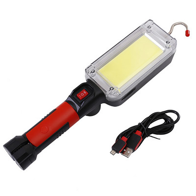 Lanternă cu led de lucru, puternică, portabilă, rezistentă la apă, cu cârlig magnetic, lumină de camping, lanternă reîncărcabilă cu USB Cob, 18650