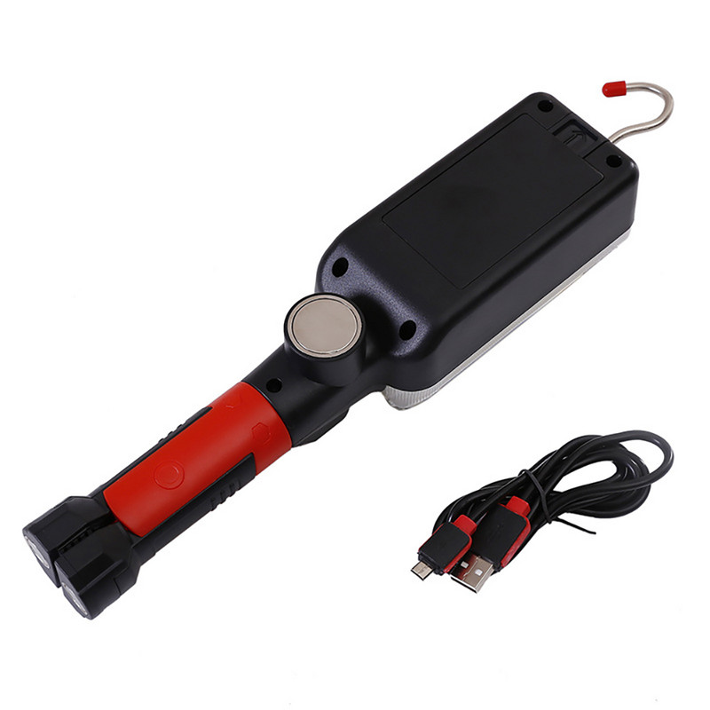 Lanternă cu led de lucru, puternică, portabilă, rezistentă la apă, cu cârlig magnetic, lumină de camping, lanternă reîncărcabilă cu USB Cob, 18650