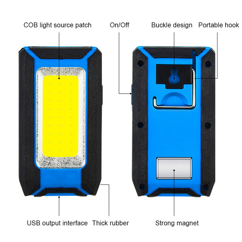 Lanternă COB Lanternă de mână, rezistentă la apă, pentru camping, reîncărcabilă prin USB, lanternă portabilă, lanternă, Power Bank pentru exterior