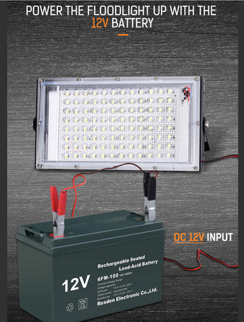 Φορητό φωτιστικό εργασίας LED Floodlight 100W/50W DC 12V Φακός Φανάρι Εξωτερικού Προβολέα Με Κλιπ 6500K Λευκό φως