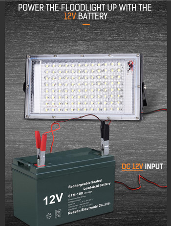 100W/50W LED прожектор Преносима работна лампа DC 12V Фенер Прожектор Фенерче Външен прожектор с щипка 6500K Бяла светлина