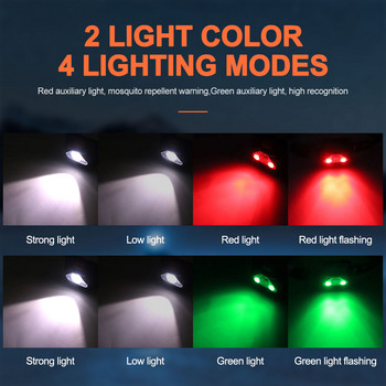 Преносим мини челник Зелен/Червен/Бял Двойна светлинна челна лампа 4 режима LED фенер Захранване на фарове за къмпинг на открито с батерия AAA