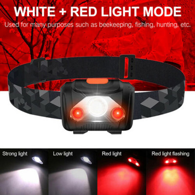 Nešiojamas mini priekinis žibintas žalia/raudona/balta dviguba priekinė lemputė 4 režimų LED žibintuvėlis lauko stovyklavimo priekinis žibintas Maitinamas AAA baterija