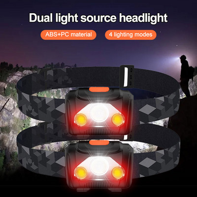 Nešiojamas mini priekinis žibintas žalia/raudona/balta dviguba priekinė lemputė 4 režimų LED žibintuvėlis lauko stovyklavimo priekinis žibintas Maitinamas AAA baterija
