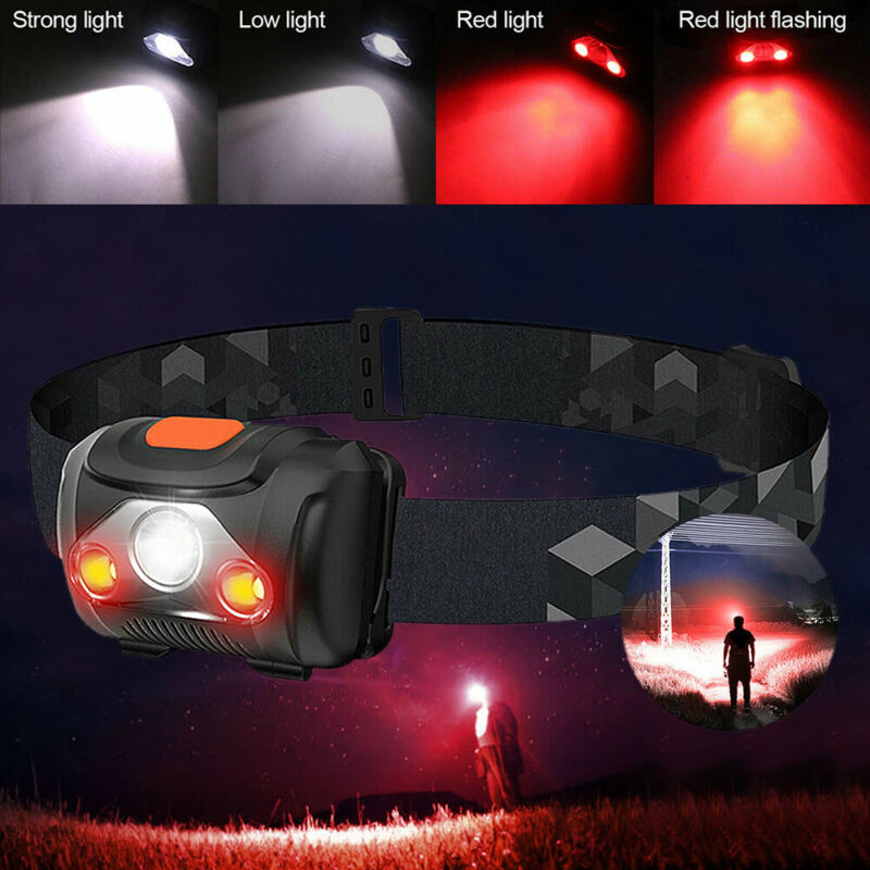 Nešiojamas mini priekinis žibintas žalia/raudona/balta dviguba priekinė lemputė 4 režimų LED žibintuvėlis lauko stovyklavimo priekinis žibintas Maitinamas AAA baterija