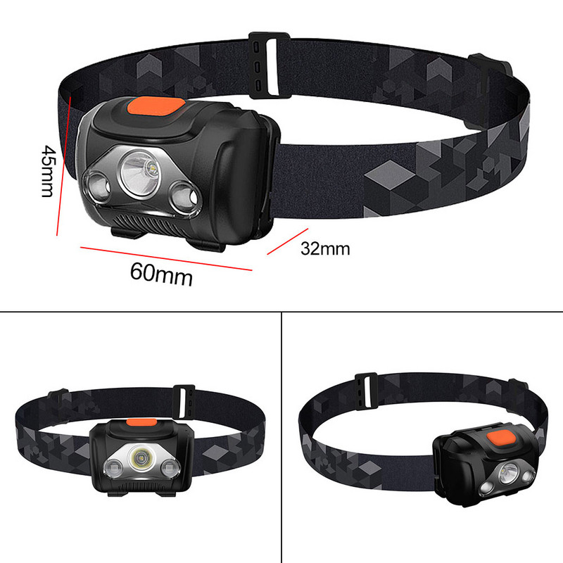 Nešiojamas mini priekinis žibintas žalia/raudona/balta dviguba priekinė lemputė 4 režimų LED žibintuvėlis lauko stovyklavimo priekinis žibintas Maitinamas AAA baterija