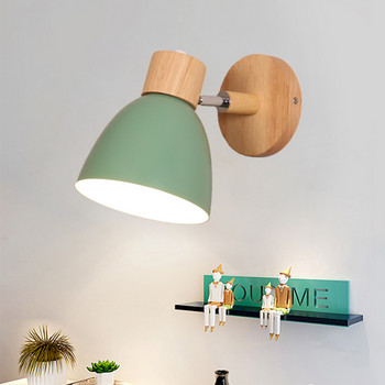 Скандинавска стенна лампа за спалня от масивно дърво Модерен минималистичен Macaron Led стенна лампа Аплиц за всекидневна Вътрешно осветително тяло Декор