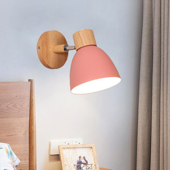 Скандинавска стенна лампа за спалня от масивно дърво Модерен минималистичен Macaron Led стенна лампа Аплиц за всекидневна Вътрешно осветително тяло Декор