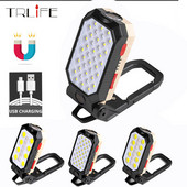 Prenosná lampa 8000LM LED pracovné svetlo s háčikom a magnetom na kempingové svietidlo COB USB nabíjateľná baterka 18650 vodotesná baterka