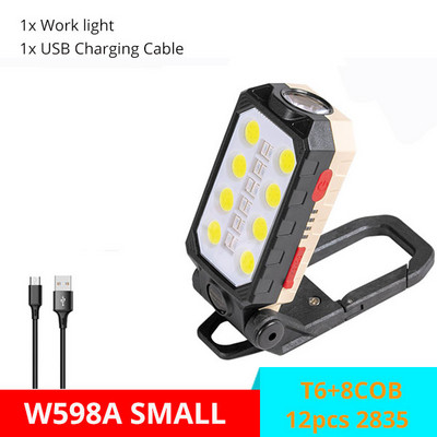 Prenosná lampa 8000LM LED pracovné svetlo s háčikom a magnetom na kempingové svietidlo COB USB nabíjateľná baterka 18650 vodotesná baterka