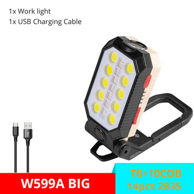 Prenosná lampa 8000LM LED pracovné svetlo s háčikom a magnetom na kempingové svietidlo COB USB nabíjateľná baterka 18650 vodotesná baterka