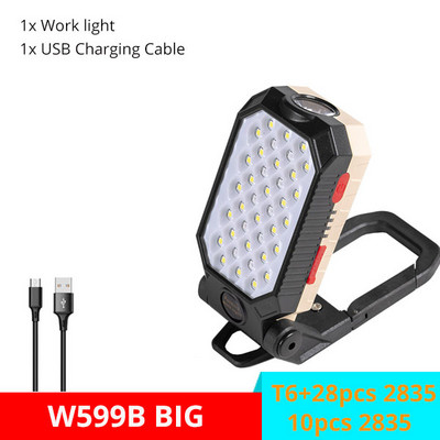 Prenosná lampa 8000LM LED pracovné svetlo s háčikom a magnetom na kempingové svietidlo COB USB nabíjateľná baterka 18650 vodotesná baterka