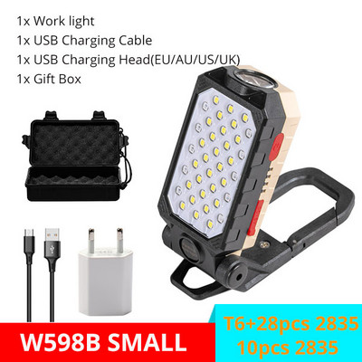 Prenosná lampa 8000LM LED pracovné svetlo s háčikom a magnetom na kempingové svietidlo COB USB nabíjateľná baterka 18650 vodotesná baterka