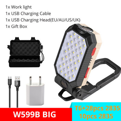 Prenosná lampa 8000LM LED pracovné svetlo s háčikom a magnetom na kempingové svietidlo COB USB nabíjateľná baterka 18650 vodotesná baterka