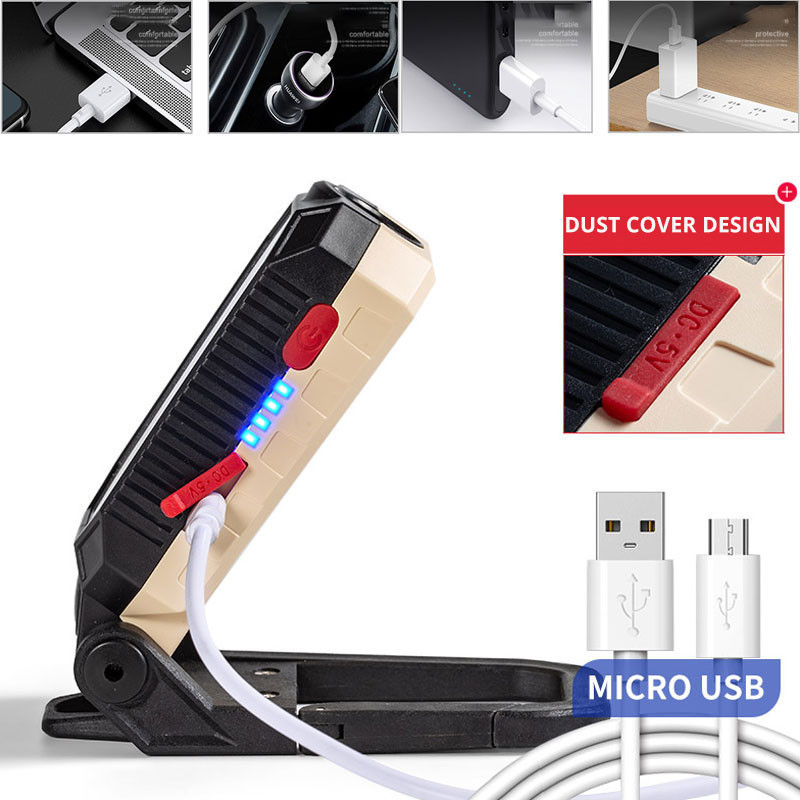 Prenosná lampa 8000LM LED pracovné svetlo s háčikom a magnetom na kempingové svietidlo COB USB nabíjateľná baterka 18650 vodotesná baterka