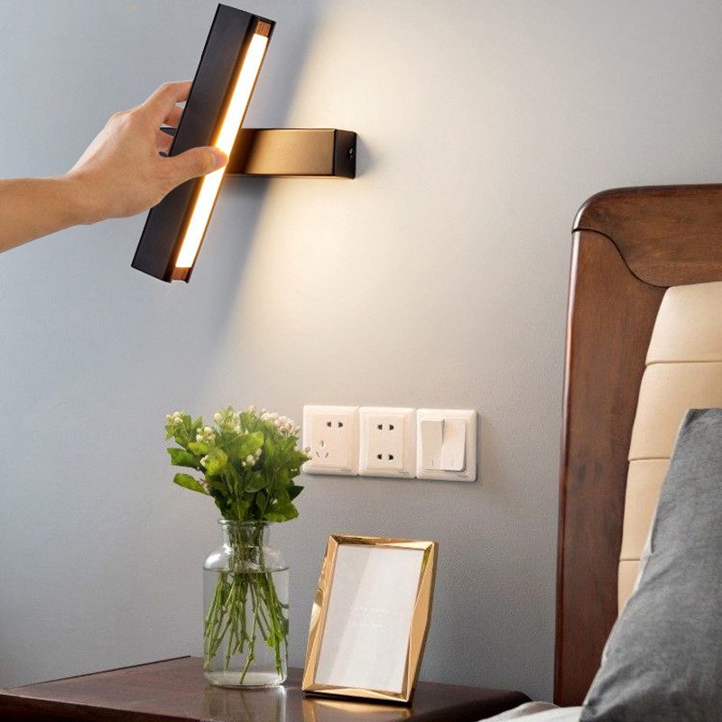 Lampă de noptieră cu LED 7W AC85-265V Lampă de perete creație modernă din acril, bar rotativ 360 de noapte, lampă de coridor alb negru