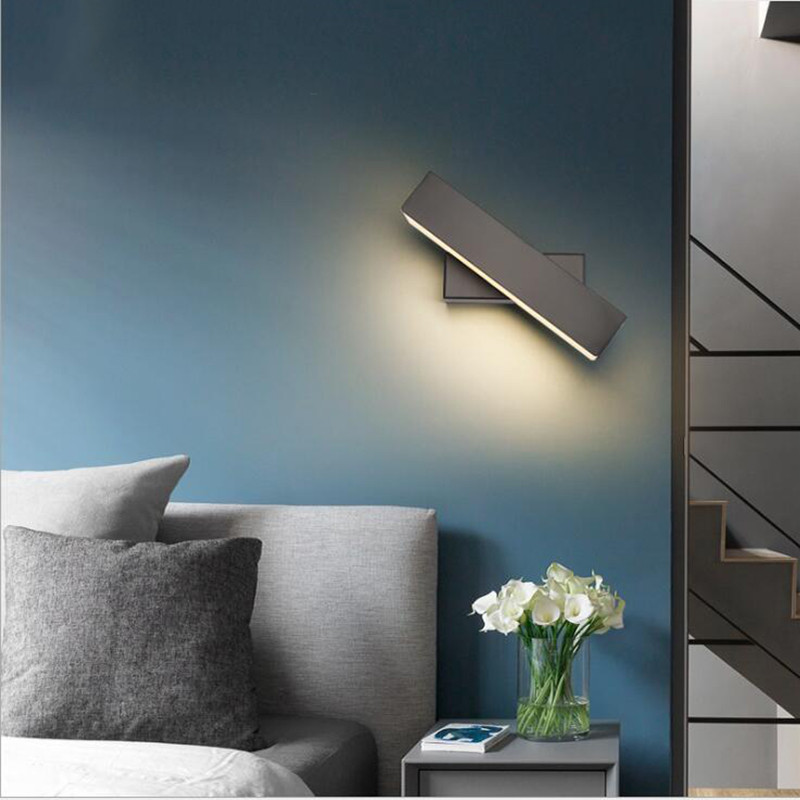 Lampă de noptieră cu LED 7W AC85-265V Lampă de perete creație modernă din acril, bar rotativ 360 de noapte, lampă de coridor alb negru