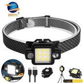 Daudzfunkcionāls COB priekšējais lukturis 5 modeļa mini pārnēsājams lukturītis ar iebūvētu akumulatoru LED priekšējais lukturis kempinga makšķerēšanas priekšējie lukturi.