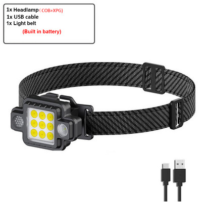 Daudzfunkcionāls COB priekšējais lukturis 5 modeļa mini pārnēsājams lukturītis ar iebūvētu akumulatoru LED priekšējais lukturis kempinga makšķerēšanas priekšējie lukturi.
