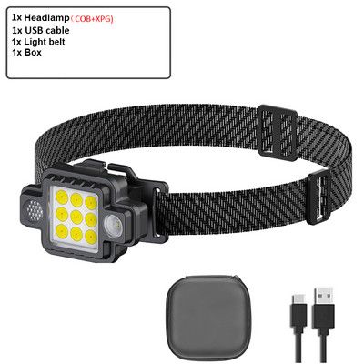 Daudzfunkcionāls COB priekšējais lukturis 5 modeļa mini pārnēsājams lukturītis ar iebūvētu akumulatoru LED priekšējais lukturis kempinga makšķerēšanas priekšējie lukturi.