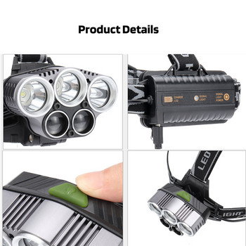 AXX USB акумулаторен челник Преносим 5 LED фарове Захранван с батерии Фенер Работна светлина Риболов Къмпинг Водоустойчиво фенерче