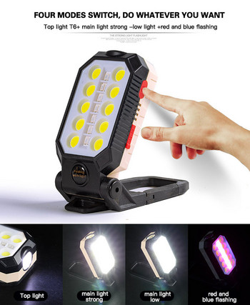 USB акумулаторна работна лампа COB, преносимо LED фенерче, регулируемо водоустойчиво фенерче за къмпинг, магнитен дизайн с дисплей за захранване