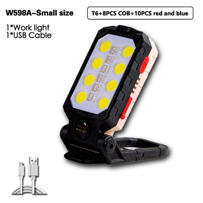 Lanternă de lucru COB reîncărcabilă prin USB Lanternă LED portabilă, reglabilă, rezistentă la apă, design cu magnet cu afișaj de putere